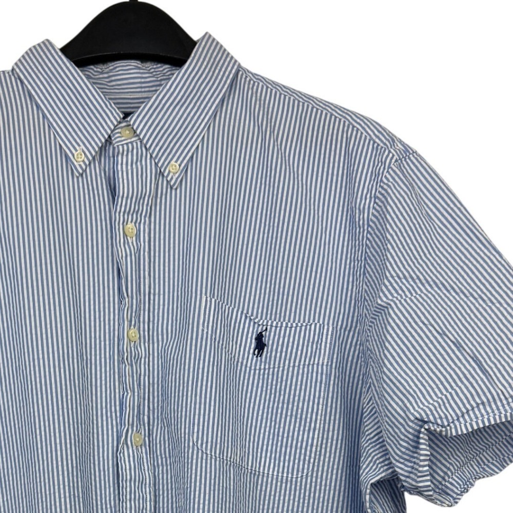 Polo Ralph Lauren SEERCUCKER Shirt Mens XL 100% Cotton Blue White Striped Pony